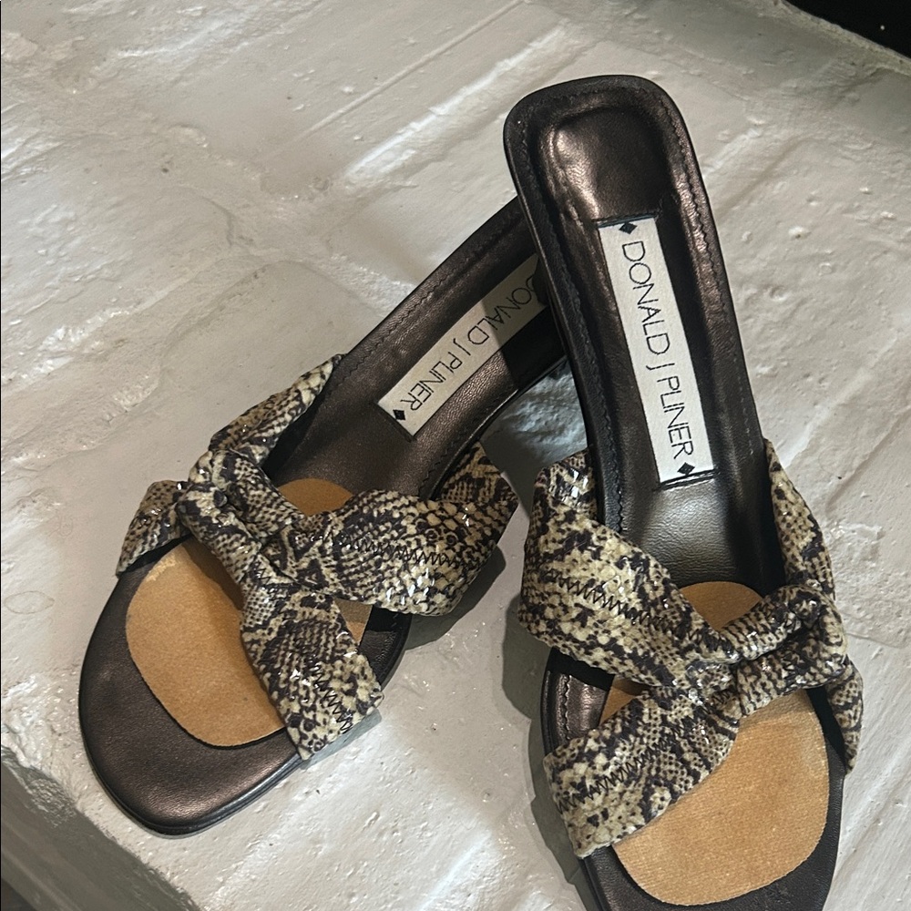 Donald J. Pliner Women's Snakeskin Slide Sandals - Black and Tan